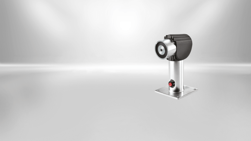 Door holding magnets from Kendrion are available in different designs. This type of STANDARD Line is staffed with a magnet swivel head.