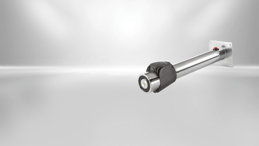 Door holding magnets from Kendrion are available in different designs. This type of SAFE Line is staffed with a plastic swivel head.